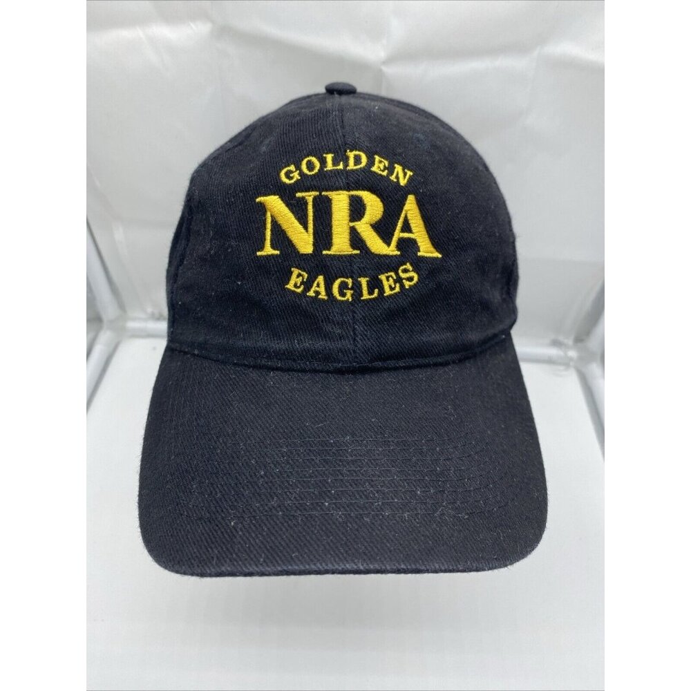 NRA Golden Eagles Black Baseball Cap Hat Hook Loop Adjustable